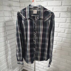 Levis Authentic Western Wear Mens Size XL Pearl Snap Front Plaid Shirt